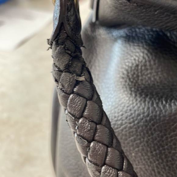 Vintage Real Leather Talbots Brown Dumpling Braided Trim Shoulder Bag Purse - Picture 5 of 8